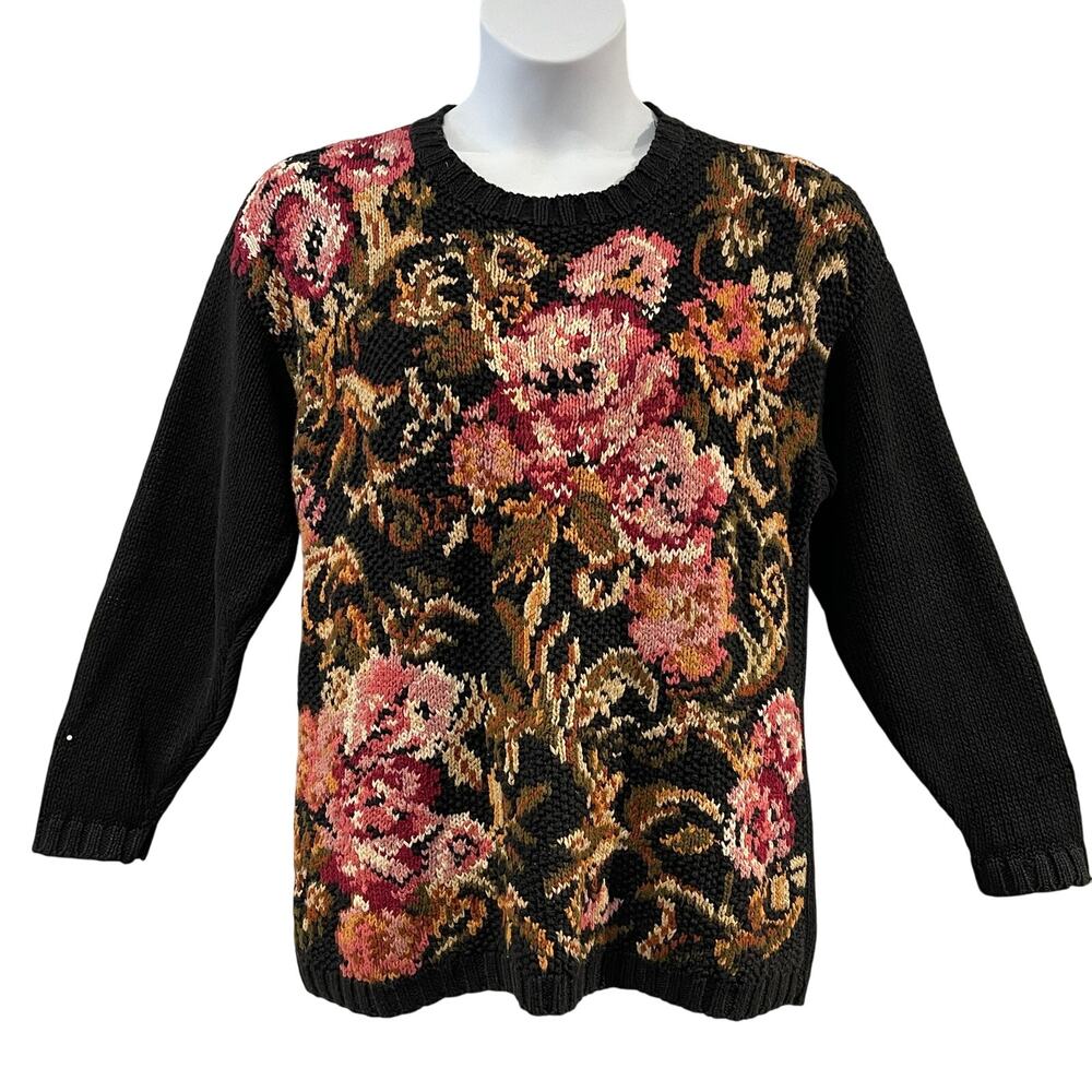 VINTAGE 90s Rachel Max Autumn Roses Tunic Sweater Size Medium